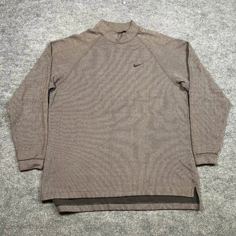 Nike Golf Mens XXL Mock Neck‎ Sweatshirt Brown Ribbed Stripe Raglan Pullover